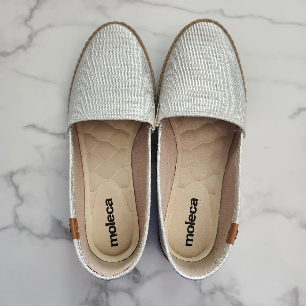 Moleca Comfy Silver Espadrille Women Flats Slip On Shoes Size 8 - Picture 3 of 14
